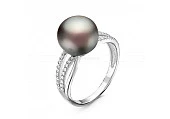 Кольцо из серебра с черной речной жемчужиной 10-11 мм