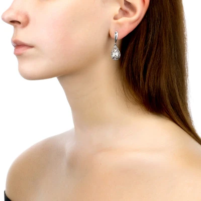 Серьги "Сердечки" из серебра с белыми речными жемчужинами 8-8,5 мм