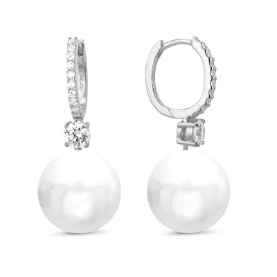 Серьги из серебра c белыми японскими речными жемчужинами 14-14,5 мм
