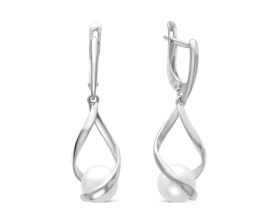 Серьги из белого золота с белыми речными жемчужинами 8 мм