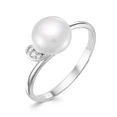 Кольцо из белого золота с белой речной жемчужиной 8,5-9 мм