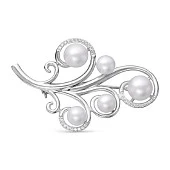 Брошь из серебра с белыми речными жемчужинами 4,5-7,5 мм