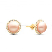 Серьги-гвоздики из серебра с розовыми речными жемчужинами 8,5-9 мм