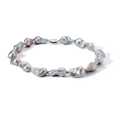 Ожерелье из серебристого барочного японского жемчуга класса ААА. Жемчужины 16-19 мм