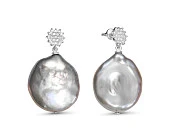 Серьги из серебра с серебристыми жемчужинами "Барокко" 21-27 мм