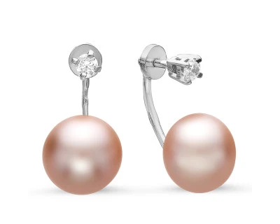 Пусеты "Диор" из серебра с розовыми речными жемчужинами 9,5-10 мм