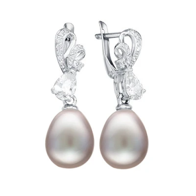 Серьги из серебра с серебристыми речными жемчужинами 10-11 мм