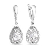 Серьги "Сердечки" из серебра с белыми речными жемчужинами 8-8,5 мм