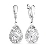 Серьги "Сердечки" из серебра с белыми речными жемчужинами 8-8,5 мм