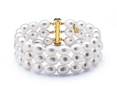 Браслет в 3 ряда из белого речного рисообразного жемчуга. Жемчужины 6,5-7 мм