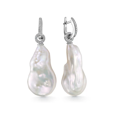 Серьги из серебра 925 пробы с белым барочным жемчугом 17-24 мм