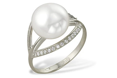 Кольцо из белого золота с белой речной жемчужиной 9-9,5 мм