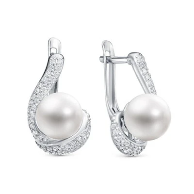Серьги из серебра c белыми речными жемчужинами 8-8,5 мм