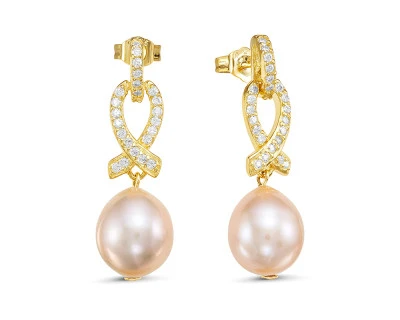 Серьги из серебра с розовыми речными жемчужинами 10-11 мм