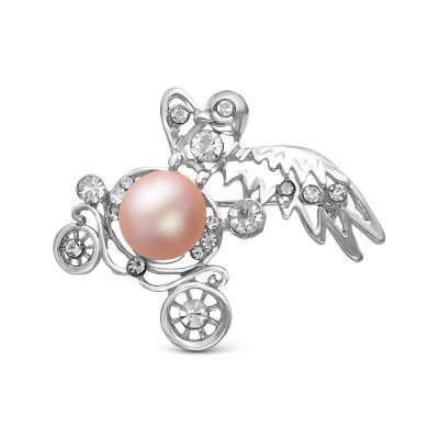 Брошь "Голубь", украшенная лавандовой речной жемчужиной 11 мм