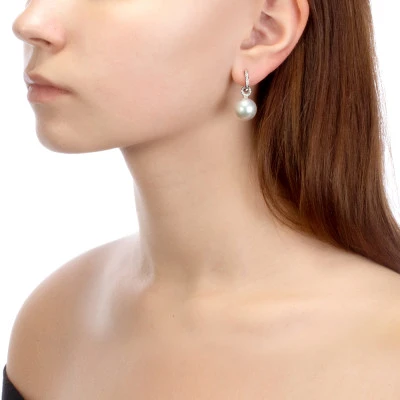 Серьги из серебра c белыми японскими речными жемчужинами 12,5-13 мм