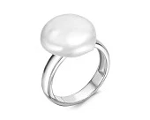 Кольцо из серебра с белой речной жемчужиной "Барокко" 13 мм