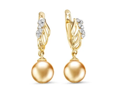 Серьги из желтого золота с золотистыми морскими жемчужинами Акойя 8-8,5 мм