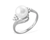 Кольцо из белого золота с белой речной жемчужиной 7,5-8 мм