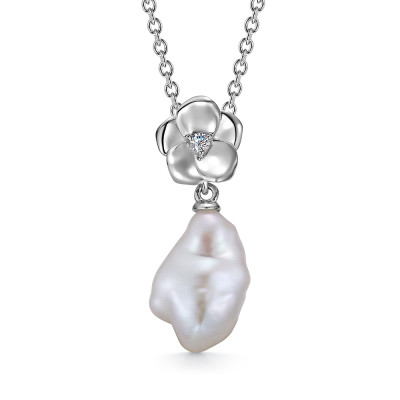 Кулон из серебра 925 пробы с белой жемчужиной "Барокко" 11-14 мм