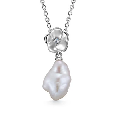 Кулон из серебра 925 пробы с белой жемчужиной "Барокко" 11-14 мм