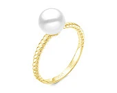 Кольцо из желтого золота с белой морской жемчужиной Акойя 7-7,5 мм