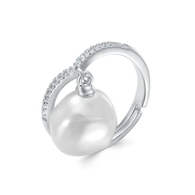 Кольцо из серебра с белой речной барочной жемчужиной 13 мм