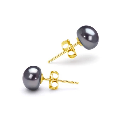 Пусеты из серебра 925 пробы с черными речными жемчужинами 6-6,5 мм