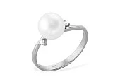 Кольцо из белого золота с белой речной жемчужиной 8-8,5 мм