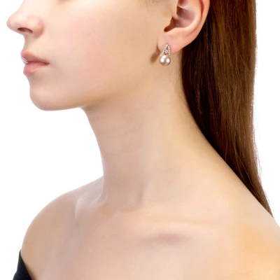 Серьги из серебра с розовыми речными жемчужинами 9,5-10 мм