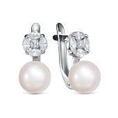 Серьги из серебра c белыми речными жемчужинами 9,5-10 мм