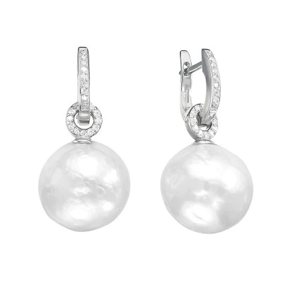 Серьги из серебра c белыми японскими речными жемчужинами 12,5-13 мм
