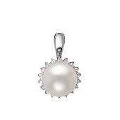 Кулон из серебра с белой речной жемчужиной 9,5-10 мм