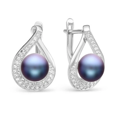 Серьги из серебра с черными речными жемчужинами 8,5-9 мм