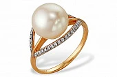 Кольцо из красного золота с белой речной жемчужиной 9-9,5 мм