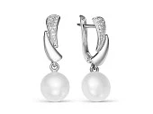Серьги из серебра c белыми речными жемчужинами 8,5-9 мм