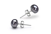 Пусеты из серебра 925 пробы с черными речными жемчужинами 6-6,5 мм