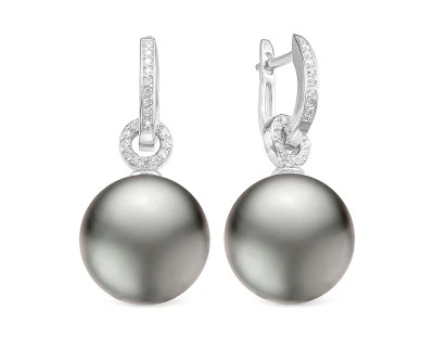 Серьги из белого золота с серебристыми морскими Таитянскими жемчужинами 12-12,5 мм