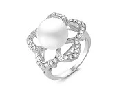 Кольцо из серебра с белой речной жемчужиной 10-11 мм