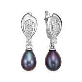 Серьги из серебра с черными речными жемчужинами 7,5-8 мм
