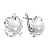 Серьги из серебра c белыми речными жемчужинами 7,5-8 мм