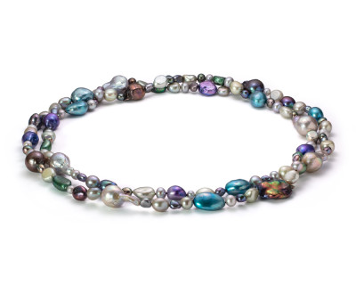 Длинные бусы "микс" из речного жемчуга класса АА+. Жемчужины 5-18 мм