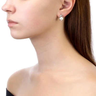 Серьги из серебра c белыми речными жемчужинами 7,5-8 мм