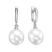 Серьги из серебра c белыми японскими речными жемчужинами 12,5-13 мм