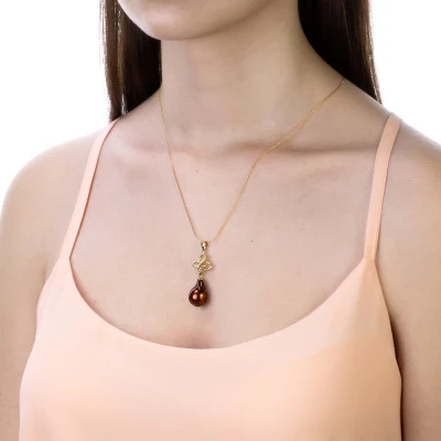 Кулон из серебра с шоколадной барочной жемчужиной 13-16 мм