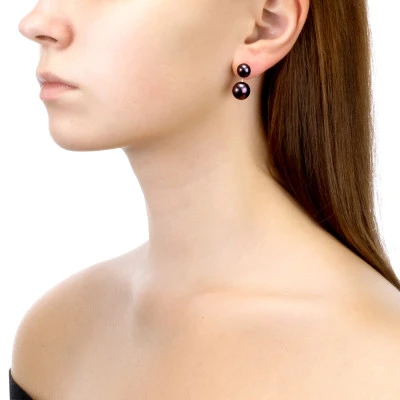 Пусеты "Диор" из серебра с черными речными жемчужинами 8,5-11 мм