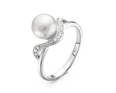 Кольцо из серебра с белой речной жемчужиной 7,5-8,5 мм