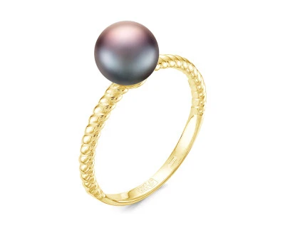 Кольцо из серебра с черной речной жемчужиной 7-7,5 мм