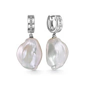 Серьги из серебра 925 пробы с белыми жемчужинами "Барокко" 18-22 мм