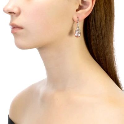 Серьги из серебра с розовыми речными жемчужинами 10,5-11 мм